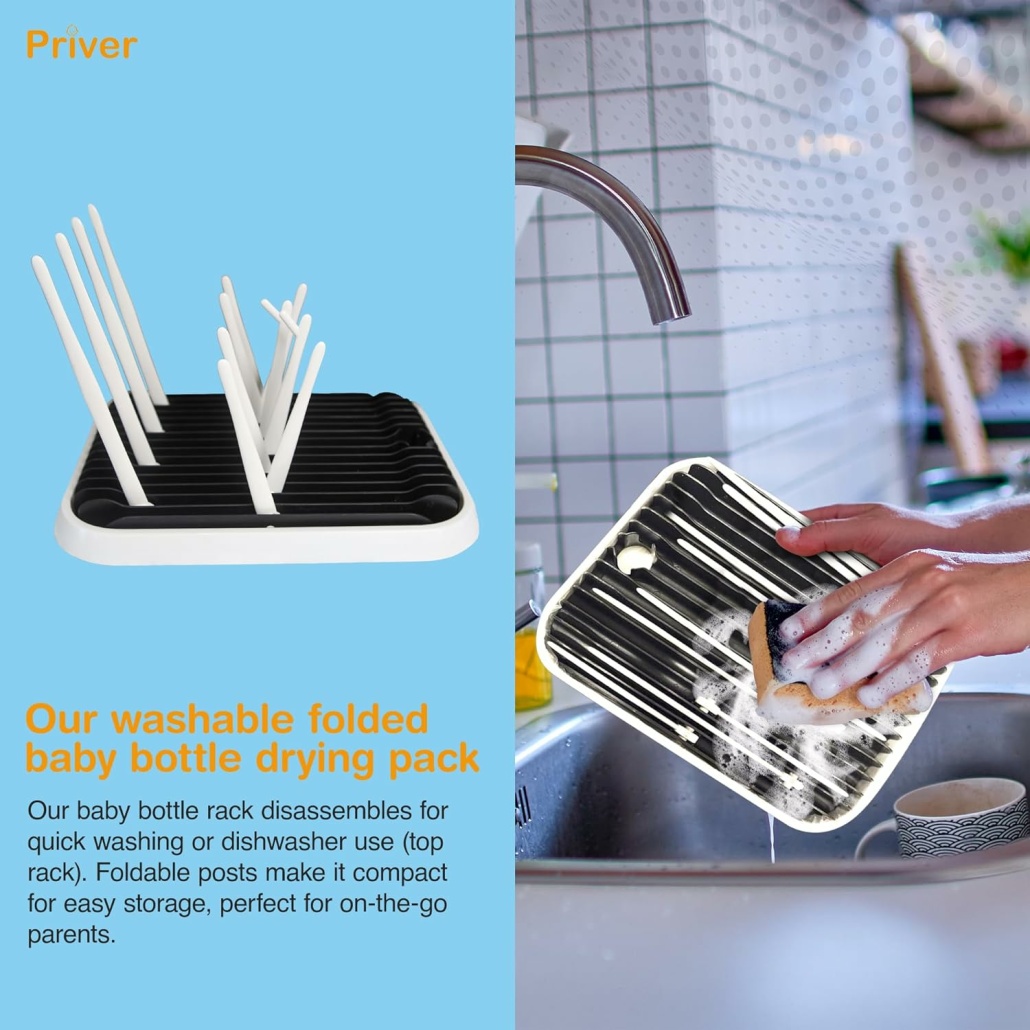 Wooden Baby Bottle Drying Rack – Foldable, Portable, Multiple Tiers – Also Holds Plastic Bags